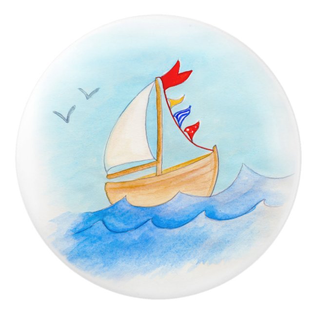 Watercolor sailing boat knob (Front)