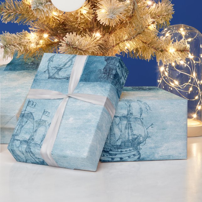 Watercolor Sailing Ship Boat Sailor Wrapping Paper (Holidays)