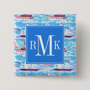 Watercolor Sailing Ships Pattern 15 Cm Square Badge