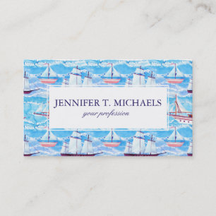 Watercolor Sailing Ships Pattern Business Card