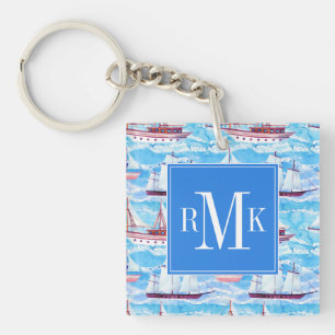 Watercolor Sailing Ships Pattern Key Ring