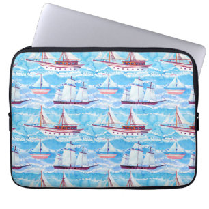 Watercolor Sailing Ships Pattern Laptop Sleeve