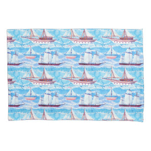 Watercolor Sailing Ships Pattern Pillowcase