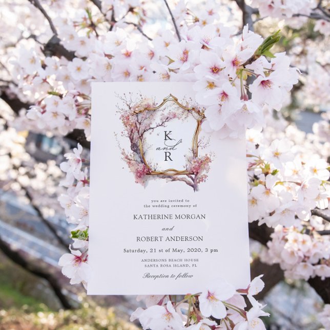 Watercolor Sakura Cherry Flower Wedding Invitation (Creator Uploaded)