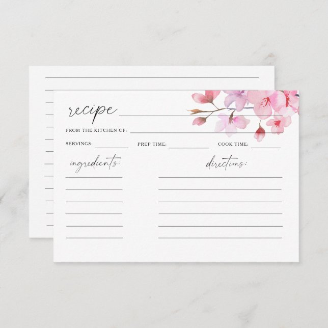 Watercolor Sakura - recipe card (Front/Back)