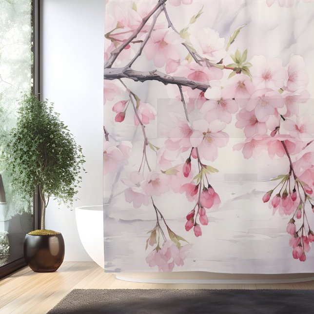 Watercolor Sakura Serenity Shower Curtain (Creator Uploaded)