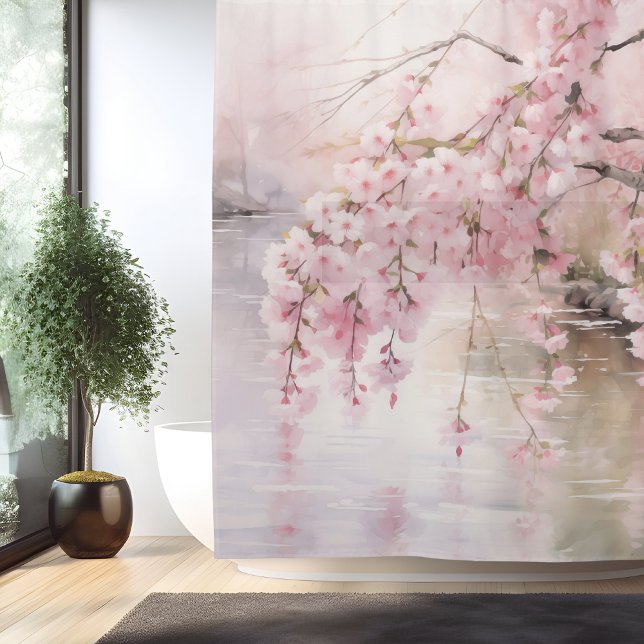 Watercolor Sakura Serenity Shower Curtain (Creator Uploaded)