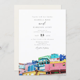 Watercolor San Juan Puerto Rico Buildings Wedding Invitation