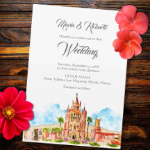 Watercolor San Miguel de Allende Church Wedding 