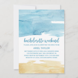 Watercolor Sand and Sea Bachelorette Weekend Invitation