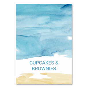 Watercolor Sand and Sea Buffet Food Labels Table Number