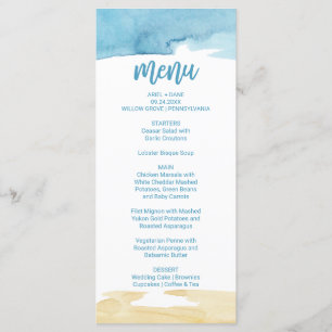Watercolor Sand and Sea Dinner Menu Card