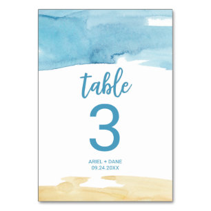 Watercolor Sand and Sea Table Number