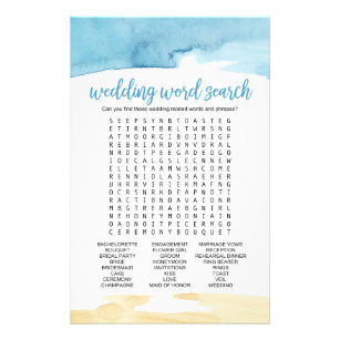Watercolor Sand and Sea "Wedding Word Search" Game Flyer