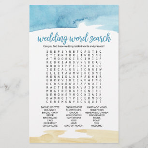 Watercolor Sand and Sea "Wedding Word Search" Game Flyer
