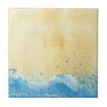 Watercolor Sand and Water Beach Ceramic Tile<br><div class="desc">This design features a watercolor sand and blue tide sprinkled with a bit of faux glitter. Great for your vacation home or cottage. Created by Simply Farmhouse Press.</div>