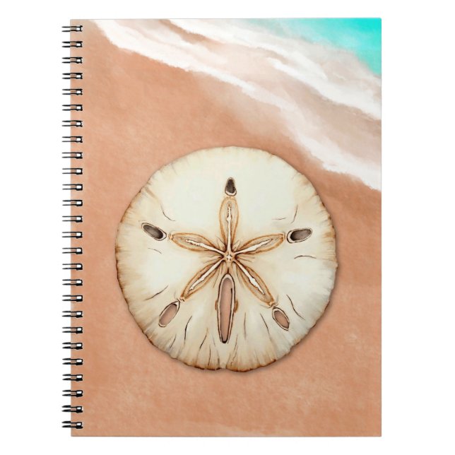 Watercolor Sand Dollar on the Beach Notebook (Front)