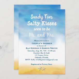 Watercolor Sandy Toes Couple's Shower - sky & sand Invitation