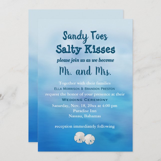 Watercolor Sandy Toes Wedding Invite sand dollars (Front/Back)