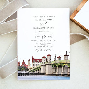 Watercolor Sant Augustine Florida Skyline Wedding Invitation