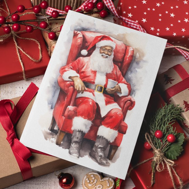 Watercolor Santa African American Holiday Card (Creator Uploaded)