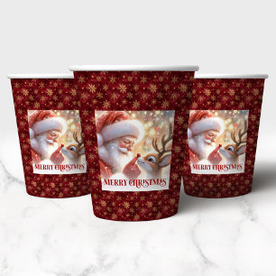 Watercolor Santa and Rudolph Cute Christmas Cups