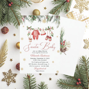 Watercolor Santa Baby Winter  Baby Shower mum-to-b Invitation