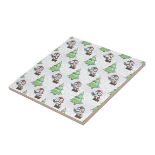 Watercolor Santa bird hand drawn Ceramic Tile