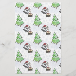 Watercolor Santa bird hand drawn Stationery
