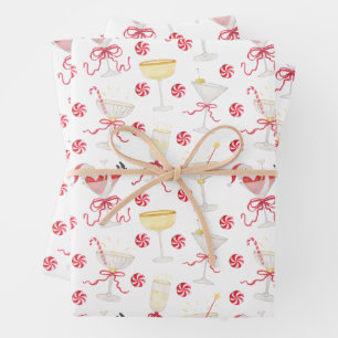Watercolor Santa Christmas Cocktail Party Wrapping Paper Sheet