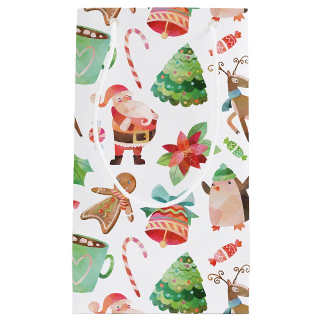 Watercolor Santa Christmas Gift Bag (Front)