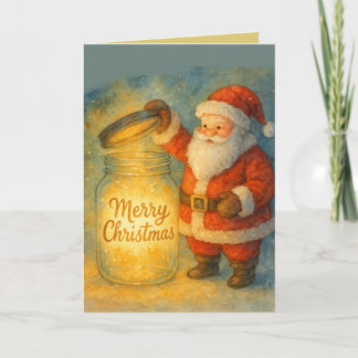 Watercolor Santa Christmas Jar Cozy Holiday Card