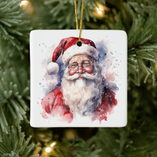 Watercolor Santa Christmas Ornament
