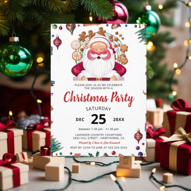 Watercolor Santa Christmas Party Invitation Card (Creator Uploaded)