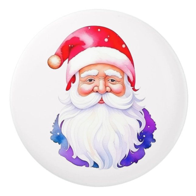Watercolor Santa Claus design Ceramic Knob (Front)