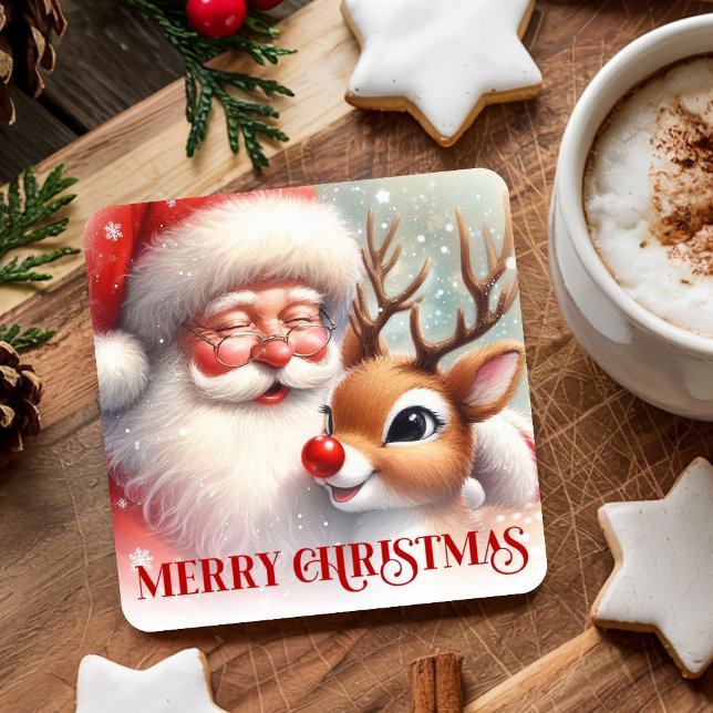 Watercolor Santa Claus Rudolph Christmas Coasters (Watercolor Santa Claus Rudolph Christmas Coasters)