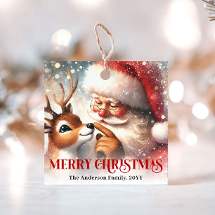 Watercolor Santa Claus Rudolph Festive Christmas  Favour Tags