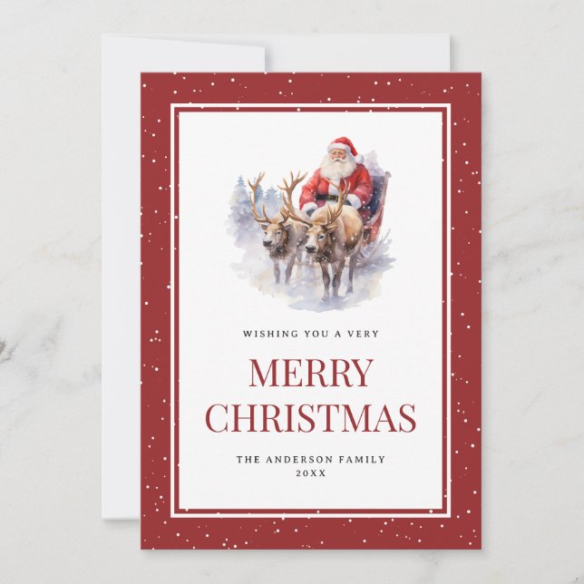 Watercolor Santa Claus Snowy Merry Christmas Cards (Front)
