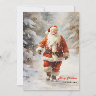 Watercolor Santa Claus with Christmas presents Holiday Card