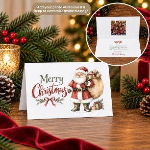 Watercolor Santa Claus with Gifts Christmas Card