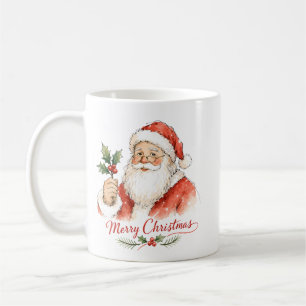 Watercolor Santa Claus with Holly Coffee Mug