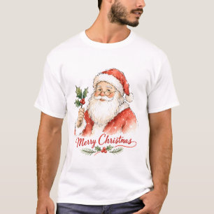 Watercolor Santa Claus with Holly T-Shirt
