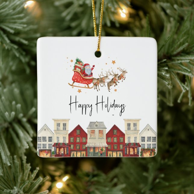 Watercolor santa cute family christmas  ceramic ornament (Tree)