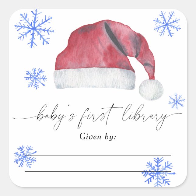 Watercolor santa hat - Baby Shower bookplate Square Sticker (Front)