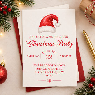 Watercolor Santa Hat Christmas Party Invitation