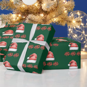 Watercolor Santa Hat Ho Ho Ho Christmas Festive Wrapping Paper