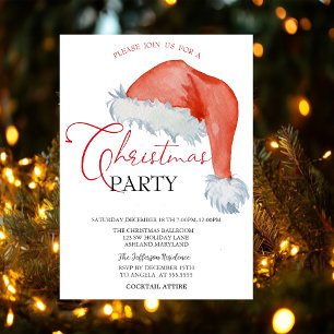 Watercolor Santa Hat Holiday Open House   Invitation
