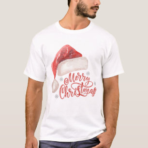 Watercolor Santa Hat "Merry Christmas" Design T-Shirt