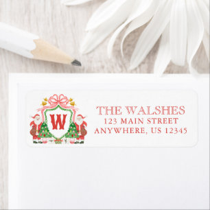 Watercolor Santa Monogram Crest Address Return Address Label