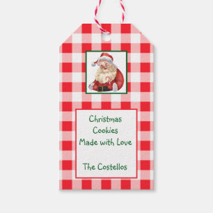 Watercolor Santa Red Check Christmas COOKIES Gift Tags